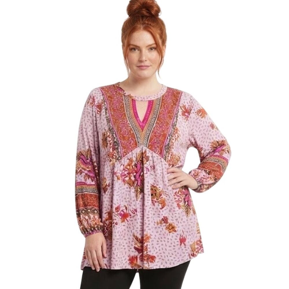 MAURICES Bohemian Style Tunic Top Paisley Floral Abstract Flowy Plus Size